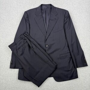 Ermenegildo Zegna Couture Blazer 58R Pants‎ 35x30 Black Striped Wool Silk Suit